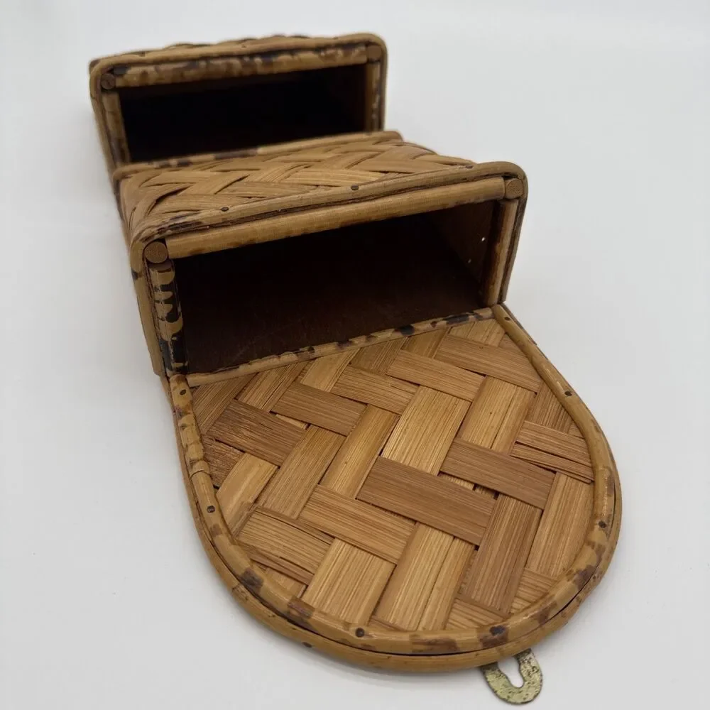 Vintage Bamboo Woven Letter Holder Wall Storage Herringbone Hong Kong